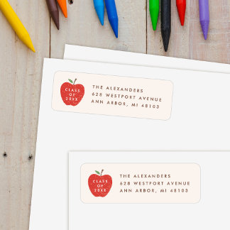 Beige Red Apple Preschool Graduation Address Label