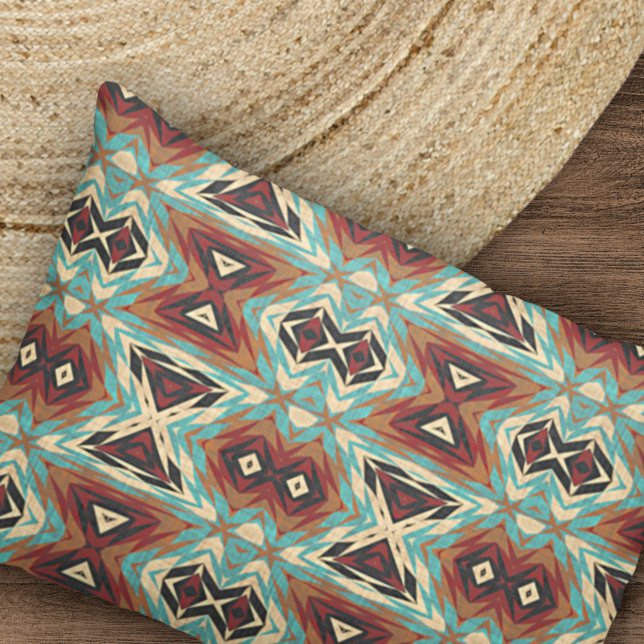 Beige Red Brown Aqua Blue Green Black Tribal Art Kissenbezug (Von Creator hochgeladen)