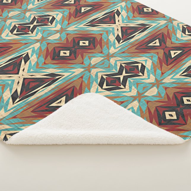 Beige Red Brown Aqua Blue Green Black Tribal Art Sherpadecke (3/4)
