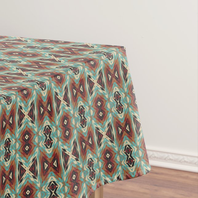 Beige Red Brown Aqua Blue Green Black Tribal Art Tischdecke (Beispiel)