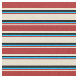 Beige, Red, Deep Sky Blue und Black Strips Stoff