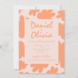 Beige Retro Floral mit Foto Hochzeit Einladung