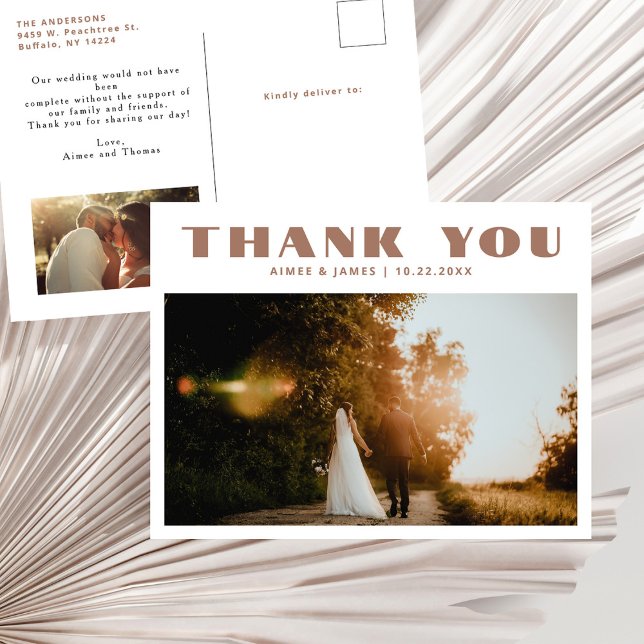 Beige Retro Typografie 2 Foto Wedding Vielen Dank Postkarte (Von Creator hochgeladen)