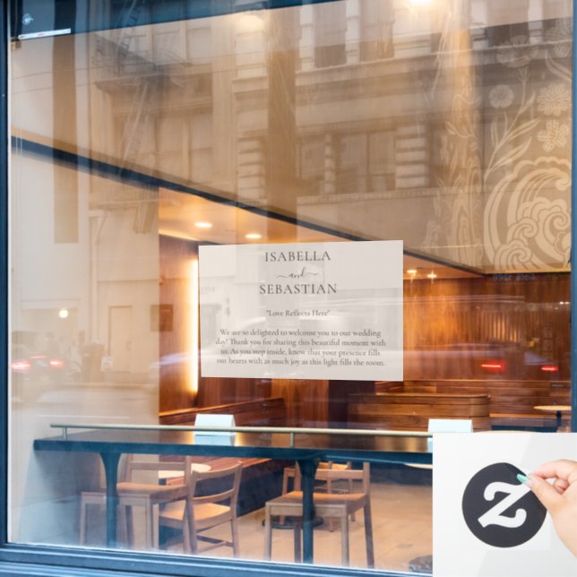 Beige Romantic COUPLE Wedding Fensteraufkleber (Café-Fenster)