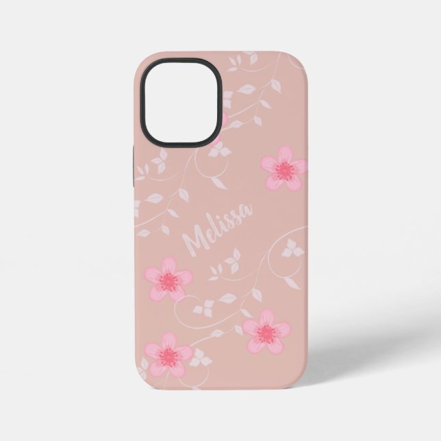 Beige Rosa Floral iPhone 12 Mini Hülle (Rückseite)