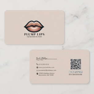 Beige Rosa Lippen Lippe Social Media Verbindung QR Visitenkarte