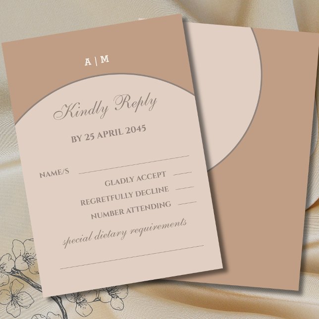 Beige rosa Monogram Japandi Wedding RSVP Card Karte (Von Creator hochgeladen)