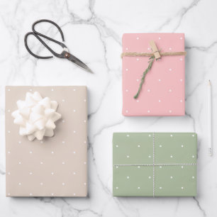 Beige Rosa und Grün Weiße Kleine Punkte Muster Geschenkpapier Set