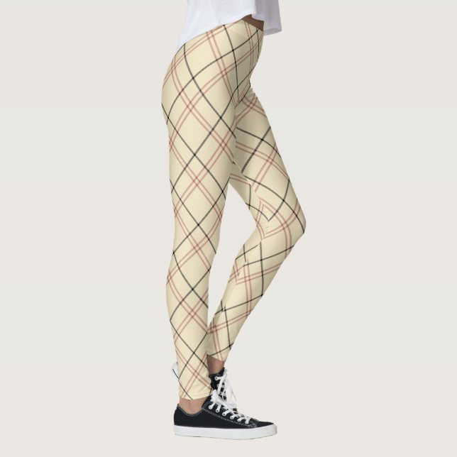 Beige Rosa und Schwarz Elegant Kariert Leggings (Rechts)
