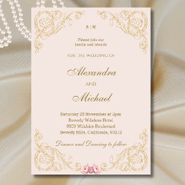 Beige Rosa Verzierte Vintage Barockhochzeit Einladung