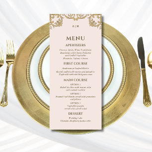 Beige rosa Verziertes Monogramm Barockmenü Menükarte
