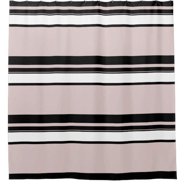 Beige rosa, weiße schwarze Streifen Duschvorhang (Vorderseite)