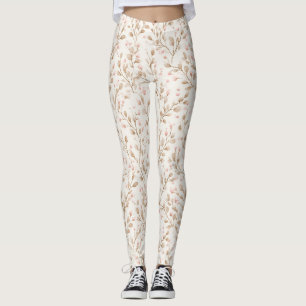 Beige Rosafarbenes Blumenmuster Leggings