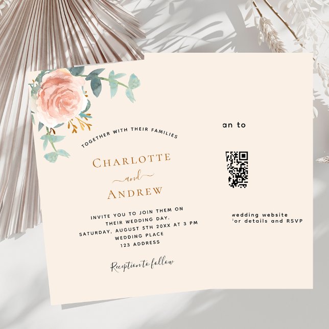 Beige Rose Blumenkohl QR UAWG Einladung zur Hochze (Von Creator hochgeladen)