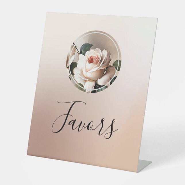 Beige Rose Brautparty Favor Sockelschild (Vorderseite)