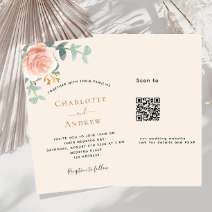 Beige Rose Gold floral QR Code UAWG Luxus Hochzeit Einladung