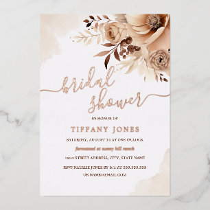 Beige ROSE GOLD FOIL Boho Floral Brautparty Folieneinladung