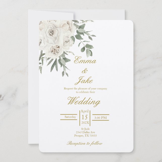 Beige Rosenhochzeit Einladung (Vorderseite)