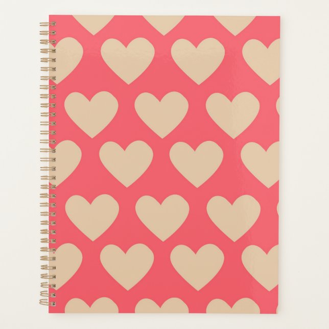 Beige Rot Niedlich Einfaches Herzmuster Planer (Vorderseite)