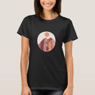 Beige-rote Handgezeichnete Sonnenuntergangs-Minima T-Shirt