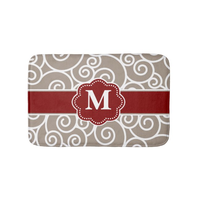 Beige rote Strudel-Monogramm-Badematte Badematte (Vorderseite)