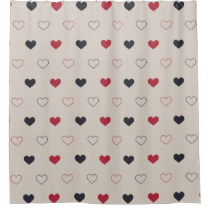 Beige & rotes Herz Nahtloses Muster Cute Minimal Duschvorhang