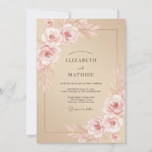 Beige ruhige romantische Rosenhochzeit Einladung