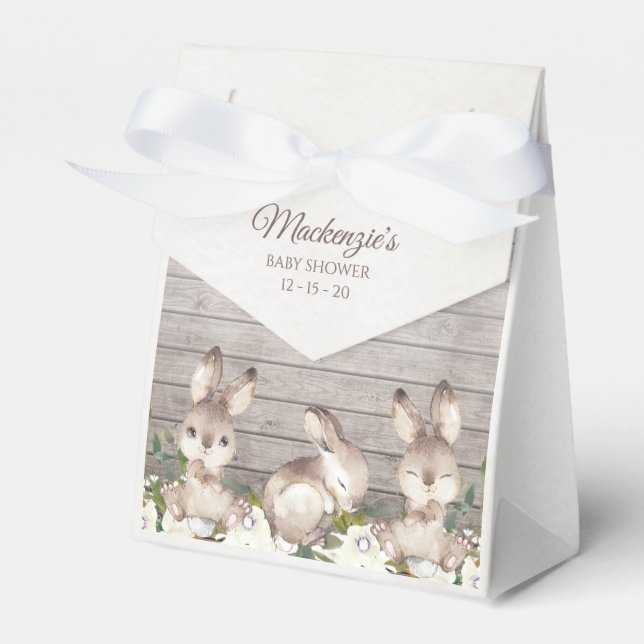 Beige Rustikale Kaninchen Custom Baby Dusche Geschenkschachtel (Vorderseite)