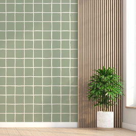 Beige-Sage-Grün kariertes Skandi-Minimalist-Gitter Tapete