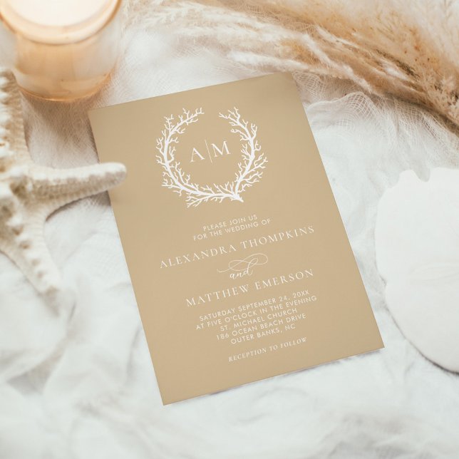 Beige Sand Nautical Coral Reef Minimale Hochzeit Einladung (Von Creator hochgeladen)