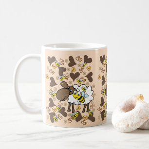 Beige Schafe Braune Herzen Tasse