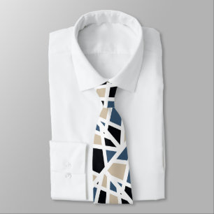 Beige Schieferschwarz Geometrisch Krawatte
