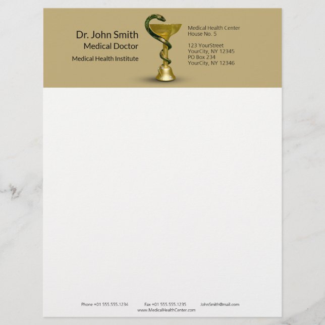 Beige Schlange Bowl Medical Hygieia Gold Caduceus Briefbogen (Vorderseite)