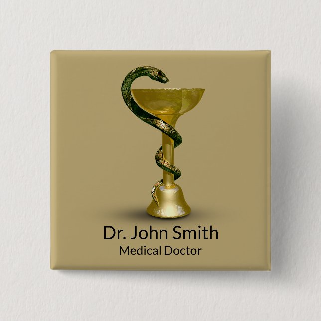 Beige Schlange Medical Bowl Hygieia Gold Caduceus Button (Vorderseite)