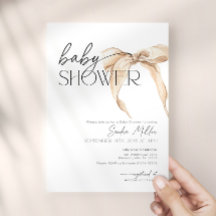 Beige Schleife Coquette Babyparty-Einladung