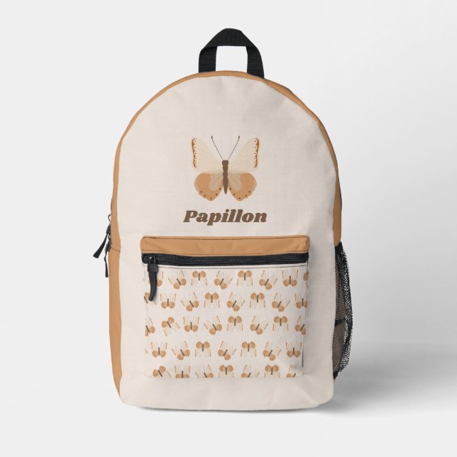Beige Schmetterling Bedruckter Rucksack (Vorderseite)