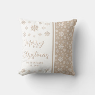 Beige Schneeflocken Frohe Weihnachten mit Familien Kissen