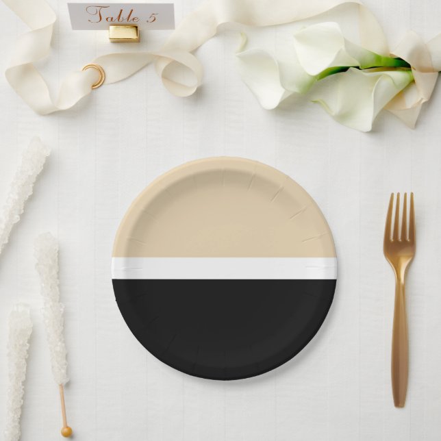 Beige Schwarz Abstrakter Streifen Pappteller (Hochzeit)