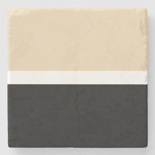 Beige Schwarz Abstrakter Streifen Steinuntersetzer (Vorderseite)