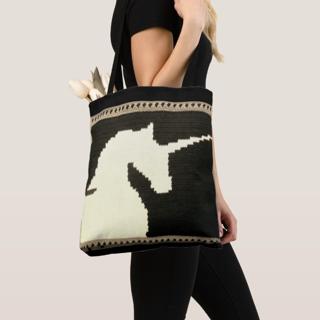 Beige Schwarz Einhorn Profil Künstlerische Crochet Tasche (Von Nahem)