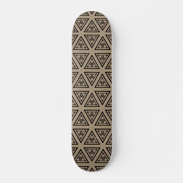 Beige Schwarz Geometrie Muster Skateboard Deck. (Vorne)