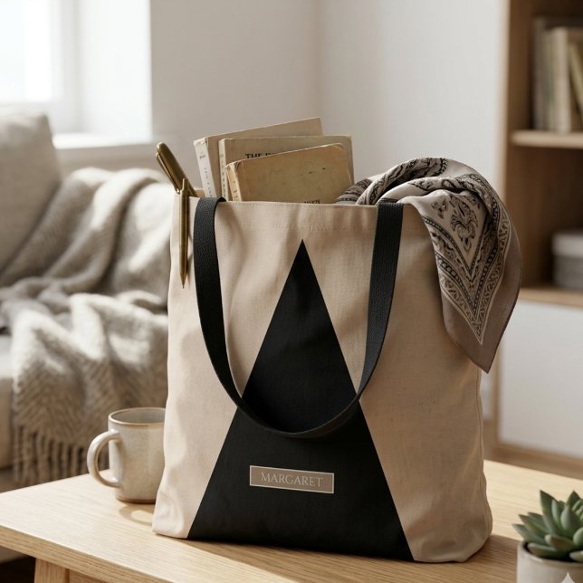 Beige Schwarz Moderne Minimal Tote Tasche (Von Creator hochgeladen)