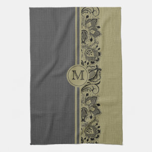 Beige & Schwarz Naturleinwand & Schwarze Spitze 2 Handtuch