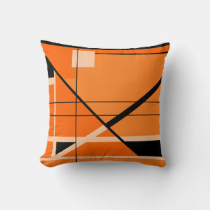 Beige, schwarz, orange Hintergrundgeometrie Abstra Kissen