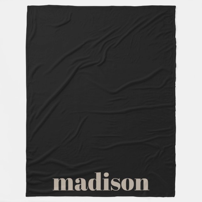 Beige Schwarze Moderne Monogramm Personalisierter  Fleecedecke (Vorderseite)