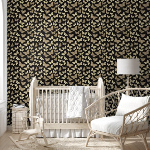 Beige schwarze Schmetterlingsmuster Tapete
