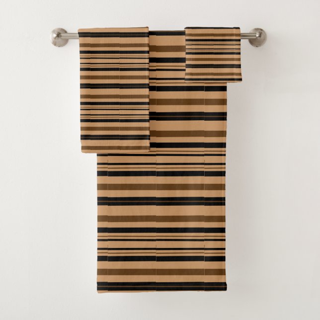Beige Schwarzes Browns TAN Stripes Bad-Tuch-Set Badhandtuch Set (Insitu)