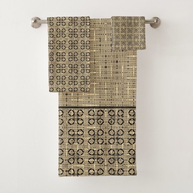 Beige-schwarzes Webmuster Badhandtuch Set (Insitu)
