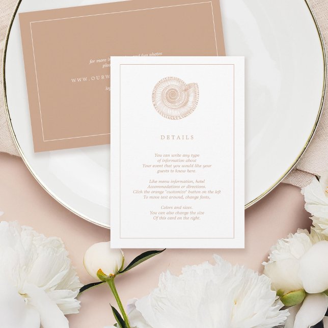 Beige Sea Muschel Beach Hochzeitskarte Begleitkarte (Von Creator hochgeladen)