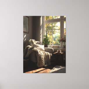 Beige Sessel Herbstnische Leinwanddruck